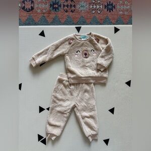 Pekkle|Baby gender neutral sherpa matching set with Bear Face,neutral tan•••18M